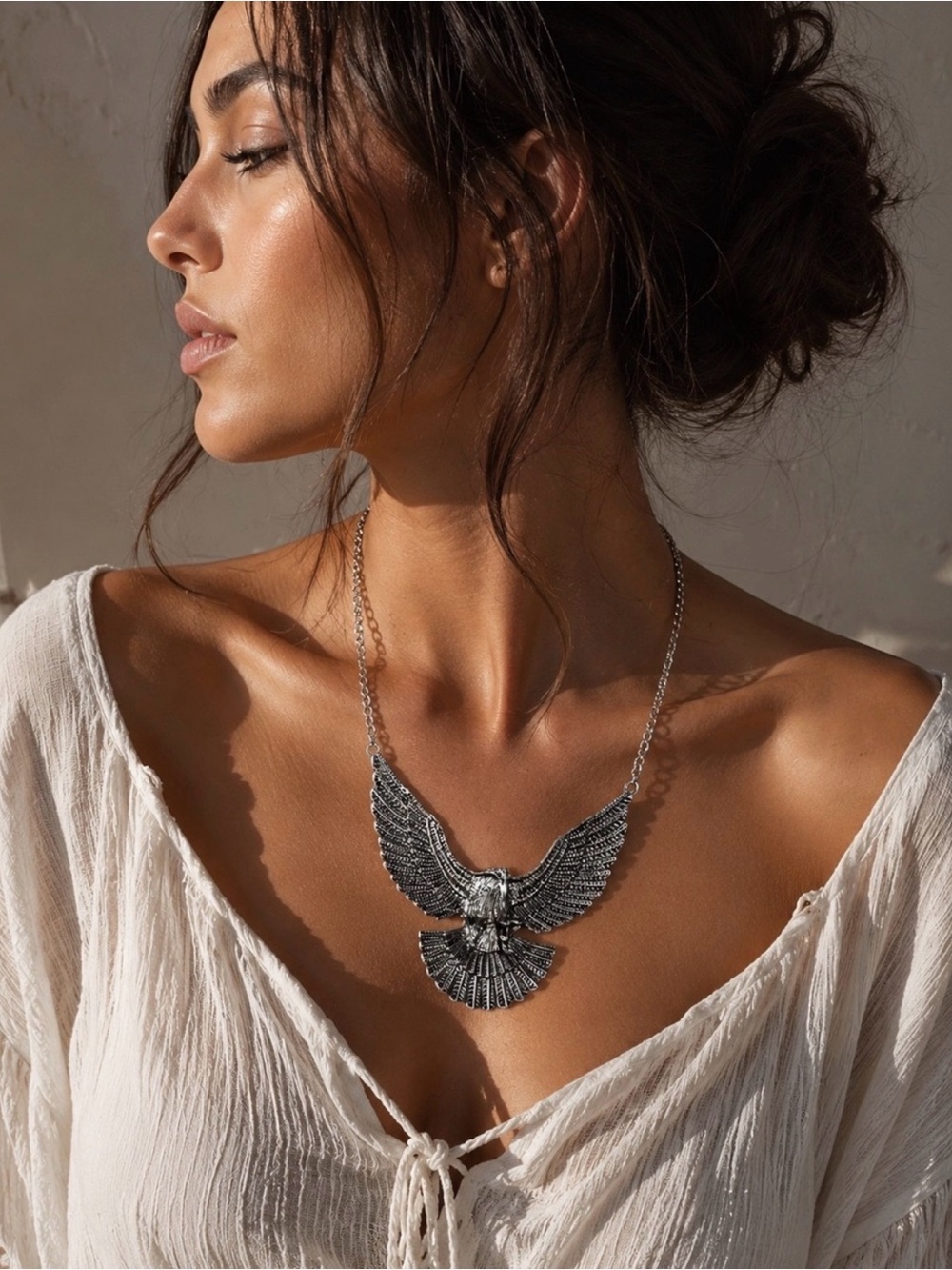 Silver Eagle Wing Statement Necklace - Picture 3 of 4